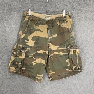 Abercrombie & Fitch Camo Shorts Men 33 Adirondacks Distressed Military Cargo
